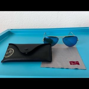 Authentic Ray Ban RB3025 Blue Gold Mirrored Aviator Sunglasses, Pre-Owned 58mm